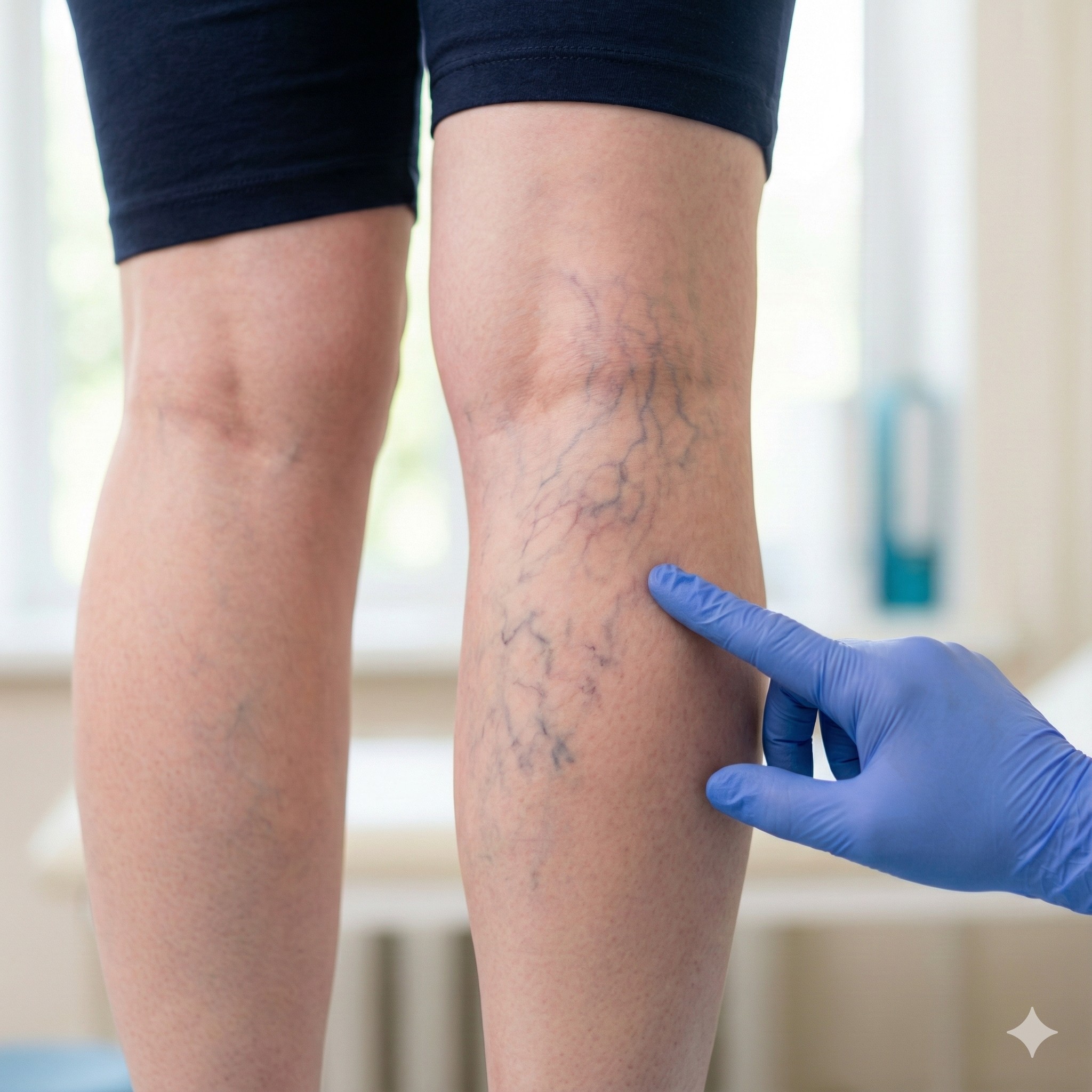 Woman with blue reticular veins on the back of the knee, a candidate for Nd:YAG laser vein removal with Dr. Matthew Innes in Layton, Utah