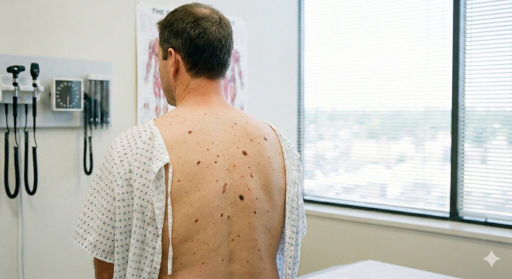 Dermatologist performing dermoscopy mole check for skin cancer screening in Layton, Utah