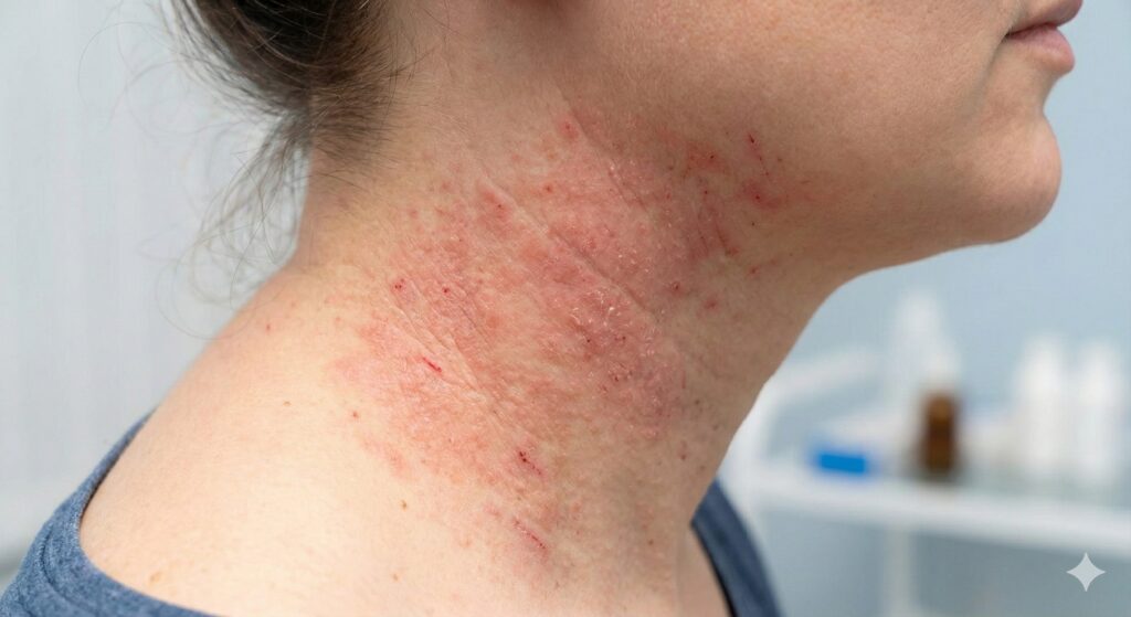 Atopic dermatitis eczema rash on the neck and jawline treatment in Layton Utah
