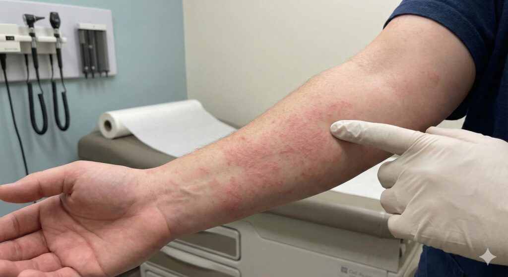 Dermatologist examining a patient for an undiagnosed skin rash in Layton Utah